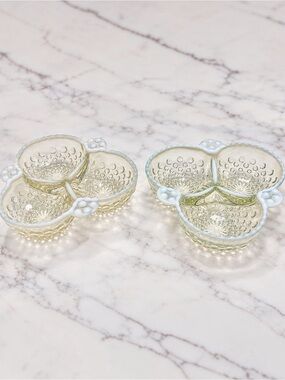 Vintage Anchor Hocking Moonstone Hobnail 3-Part Relish Candy Dish Set of 2 1940s